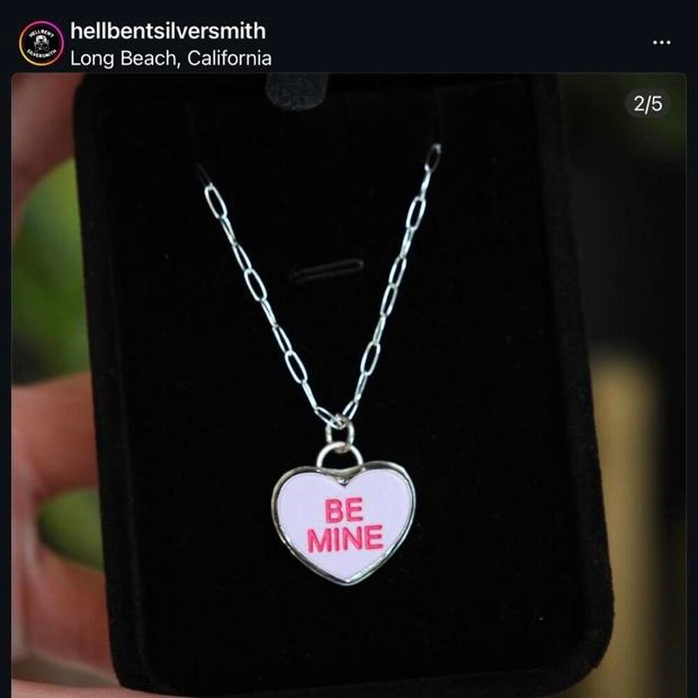 Hell Bent Be Mine Enamel Heart Pendant Sterling Silver Setting 1 of 1 💘